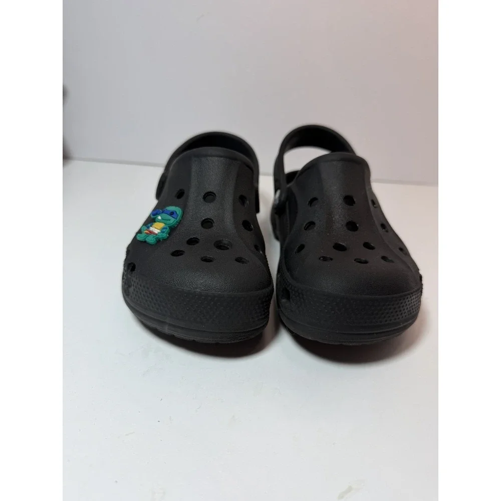 Crocs Classic Black Clog Size C12 Toddler With Leonardo TMNT Jibbitz Charm